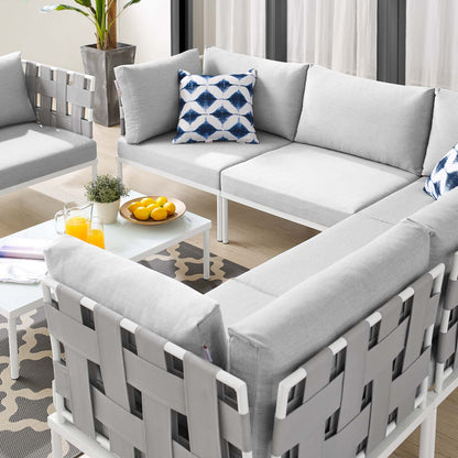 Harmony 7-Piece Sunbrella® Outdoor Patio Aluminum Sectional Sofa Set, Aluminum, Metal, Steel, Grey Gray, 20753