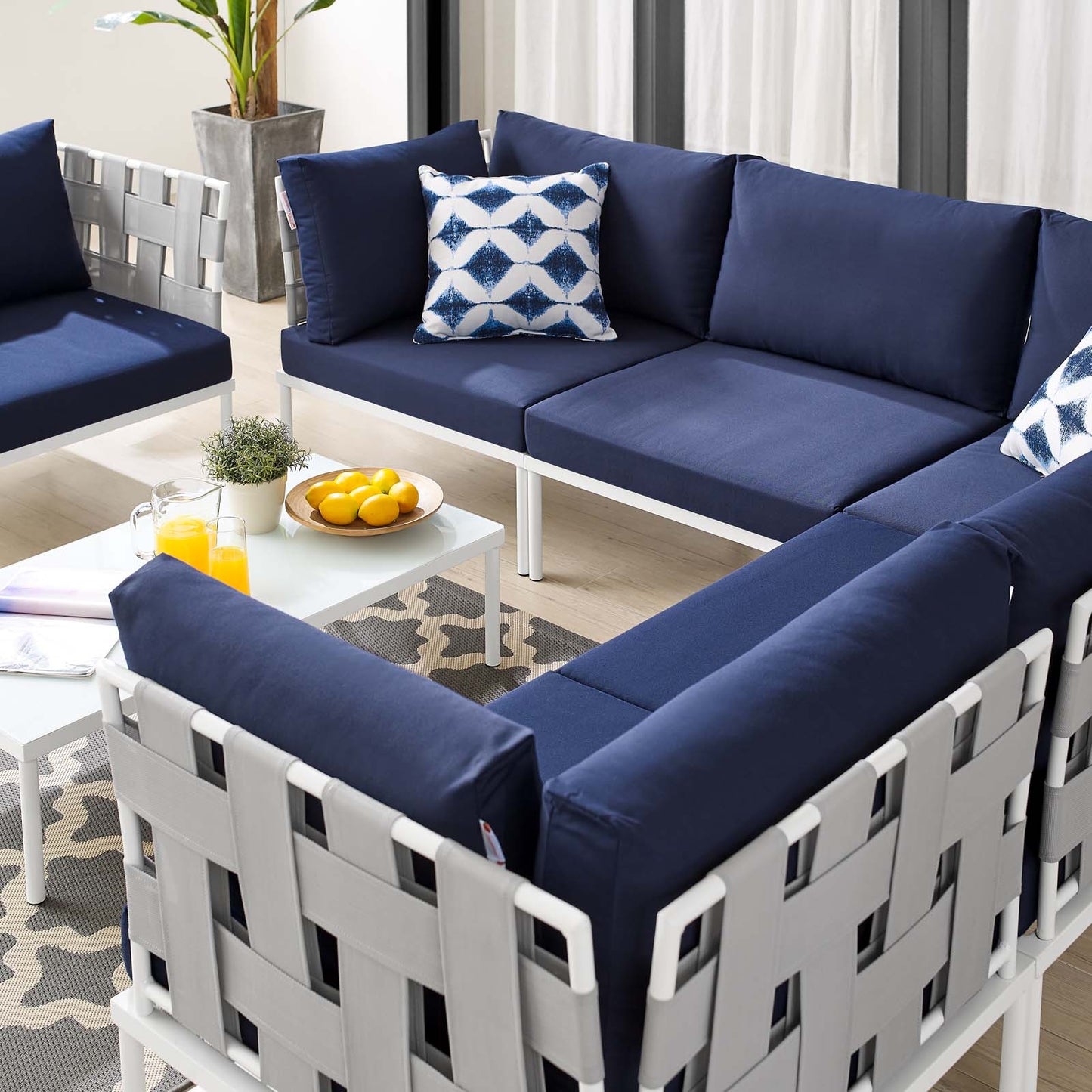 Harmony 7-Piece Sunbrella® Outdoor Patio Aluminum Sectional Sofa Set, Aluminum, Metal, Steel, Grey Gray Blue Navy, 20754