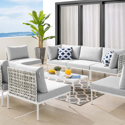 Harmony 8-Piece Sunbrella® Basket Weave Outdoor Patio Aluminum Sectional Sofa Set, Aluminum, Metal, Steel, Grey Gray, 20755