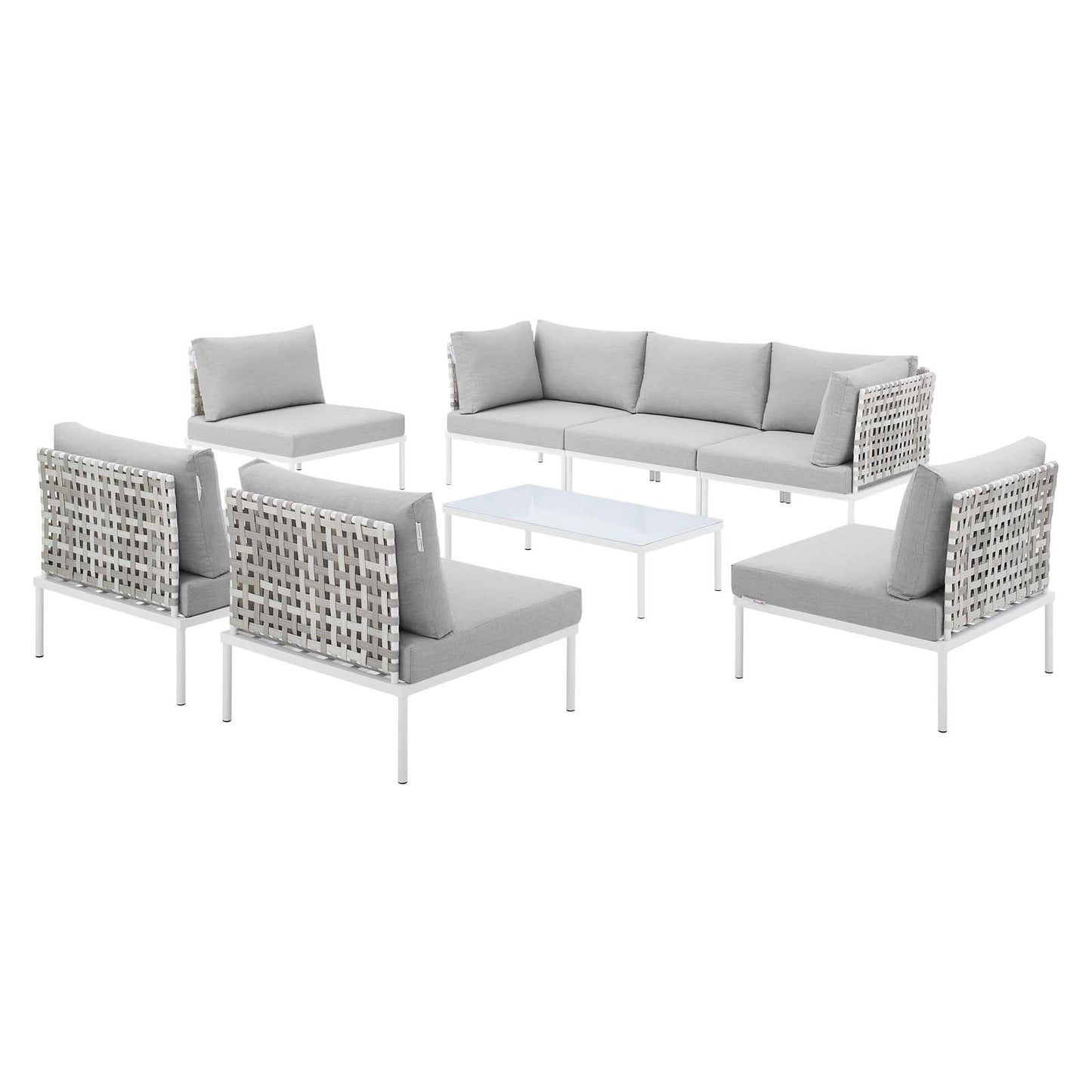Harmony 8-Piece Sunbrella® Basket Weave Outdoor Patio Aluminum Sectional Sofa Set, Aluminum, Metal, Steel, Grey Gray, 20755