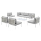 Harmony 8-Piece Sunbrella® Basket Weave Outdoor Patio Aluminum Sectional Sofa Set, Aluminum, Metal, Steel, Grey Gray, 20755