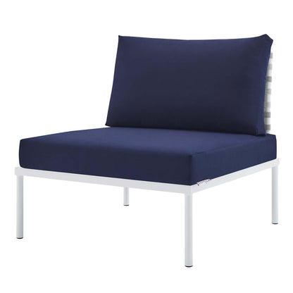 Harmony 8-Piece Sunbrella® Basket Weave Outdoor Patio Aluminum Sectional Sofa Set, Aluminum, Metal, Steel, Blue Navy, 20756