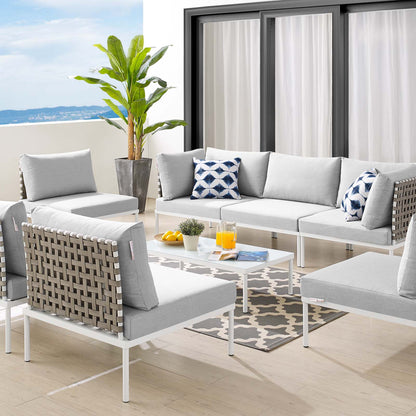 Harmony 8-Piece Sunbrella® Basket Weave Outdoor Patio Aluminum Sectional Sofa Set, Aluminum, Metal, Steel, Grey Gray, 20757
