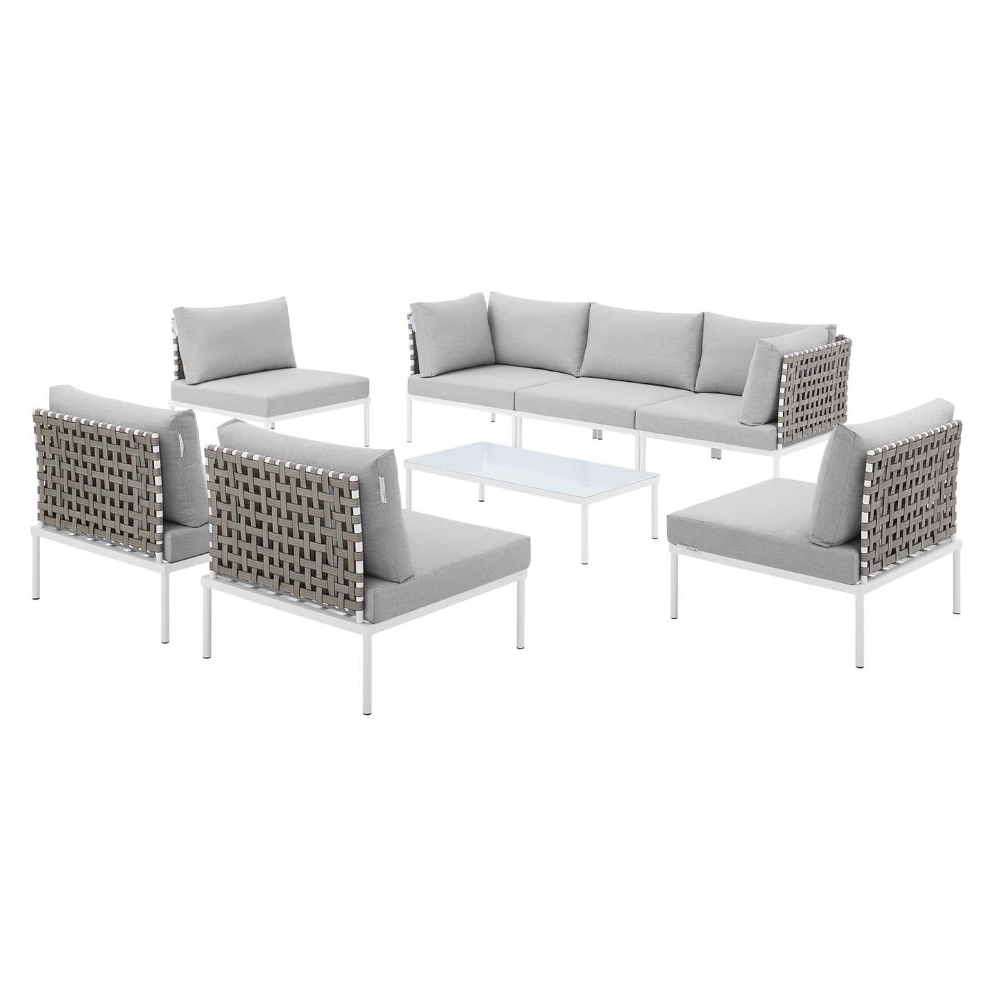 Harmony 8-Piece Sunbrella® Basket Weave Outdoor Patio Aluminum Sectional Sofa Set, Aluminum, Metal, Steel, Grey Gray, 20757