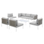 Harmony 8-Piece Sunbrella® Basket Weave Outdoor Patio Aluminum Sectional Sofa Set, Aluminum, Metal, Steel, Grey Gray, 20757