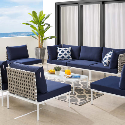 Harmony 8-Piece Sunbrella® Basket Weave Outdoor Patio Aluminum Sectional Sofa Set, Aluminum, Metal, Steel, Blue Navy, 20758