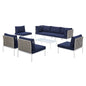 Harmony 8-Piece Sunbrella® Basket Weave Outdoor Patio Aluminum Sectional Sofa Set, Aluminum, Metal, Steel, Blue Navy, 20758