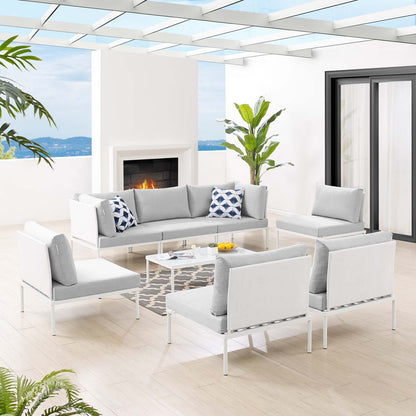 Harmony 8-Piece Sunbrella® Outdoor Patio Aluminum Sectional Sofa Set, Aluminum, Metal, Steel, White Grey Gray, 20759