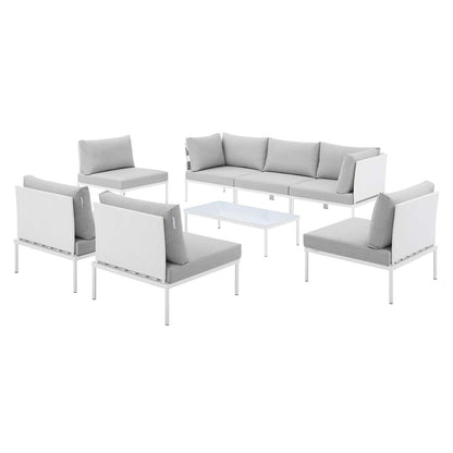 Harmony 8-Piece Sunbrella® Outdoor Patio Aluminum Sectional Sofa Set, Aluminum, Metal, Steel, White Grey Gray, 20759
