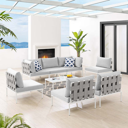 Harmony 8-Piece Sunbrella® Outdoor Patio All Mesh Sectional Sofa Set, Aluminum, Metal, Steel, Grey Gray, 20761
