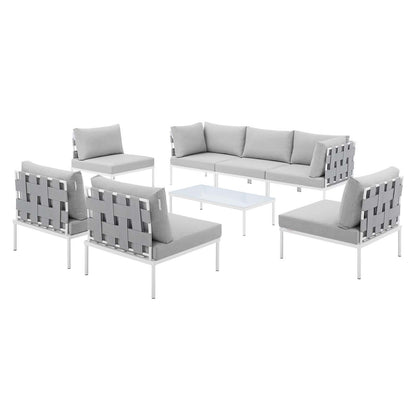 Harmony 8-Piece Sunbrella® Outdoor Patio All Mesh Sectional Sofa Set, Aluminum, Metal, Steel, Grey Gray, 20761