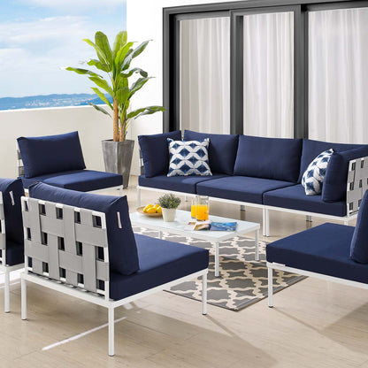 Harmony 8-Piece Sunbrella® Outdoor Patio All Mesh Sectional Sofa Set, Aluminum, Metal, Steel, Grey Gray Blue Navy, 20762