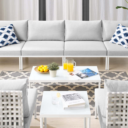 Harmony 8-Piece Sunbrella® Basket Weave Outdoor Patio Aluminum Sectional Sofa Set, Aluminum, Metal, Steel, Grey Gray, 20763