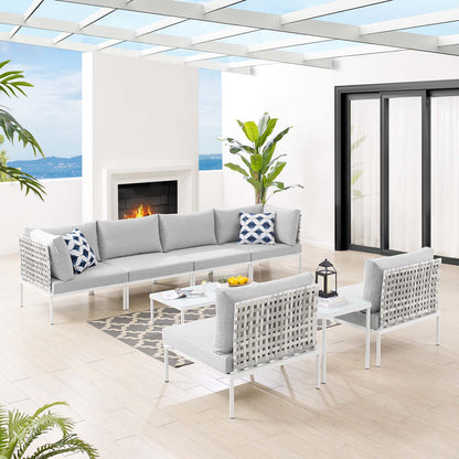 Harmony 8-Piece Sunbrella® Basket Weave Outdoor Patio Aluminum Sectional Sofa Set, Aluminum, Metal, Steel, Grey Gray, 20763
