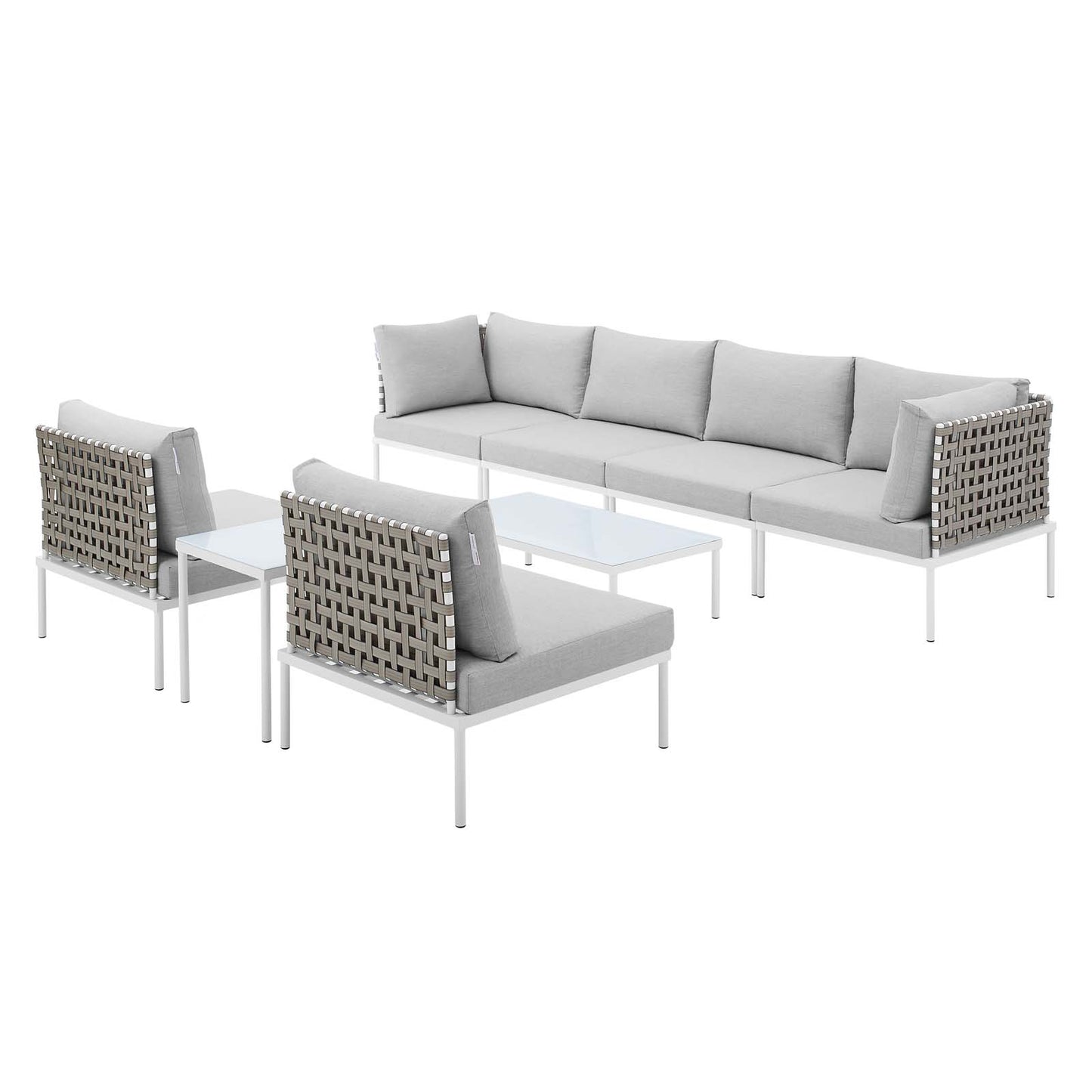 Harmony 8-Piece Sunbrella® Basket Weave Outdoor Patio Aluminum Sectional Sofa Set, Aluminum, Metal, Steel, Grey Gray, 20763