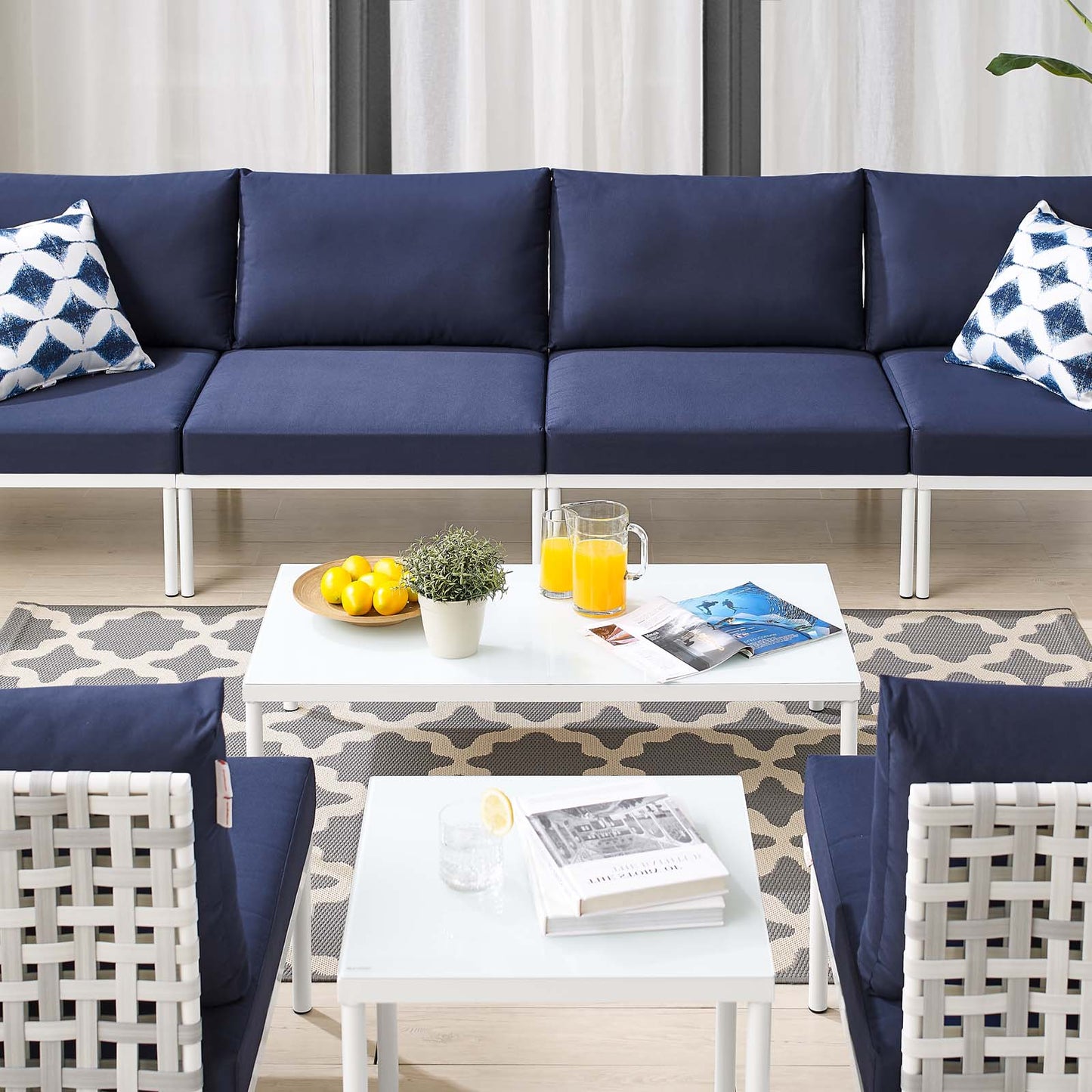 Harmony 8-Piece Sunbrella® Basket Weave Outdoor Patio Aluminum Sectional Sofa Set, Aluminum, Metal, Steel, Blue Navy, 20764