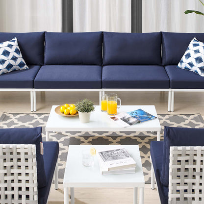 Harmony 8-Piece Sunbrella® Basket Weave Outdoor Patio Aluminum Sectional Sofa Set, Aluminum, Metal, Steel, Blue Navy, 20764