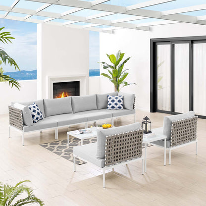 Harmony 8-Piece Sunbrella® Basket Weave Outdoor Patio Aluminum Sectional Sofa Set, Aluminum, Metal, Steel, Grey Gray, 20765