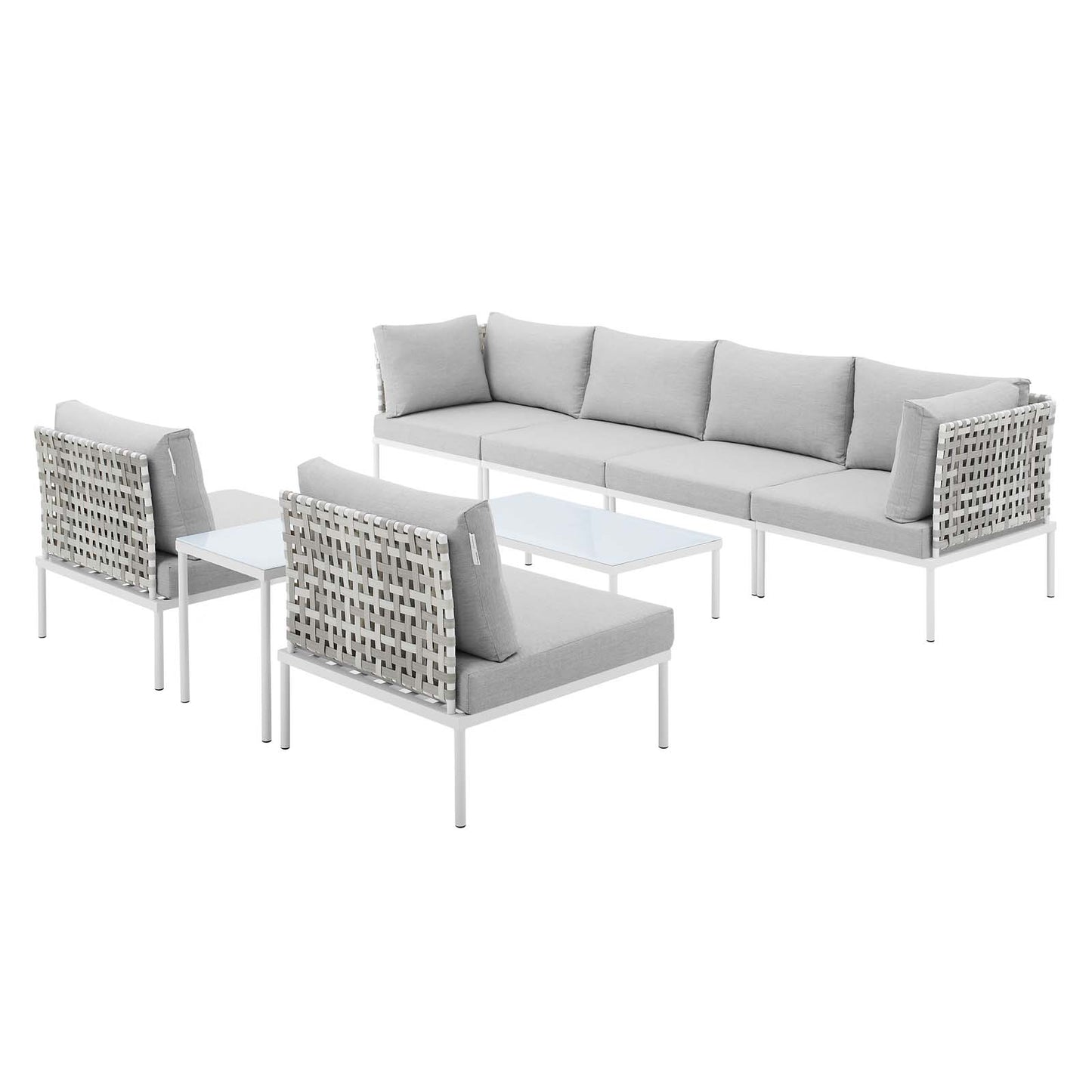 Harmony 8-Piece Sunbrella® Basket Weave Outdoor Patio Aluminum Sectional Sofa Set, Aluminum, Metal, Steel, Grey Gray, 20765