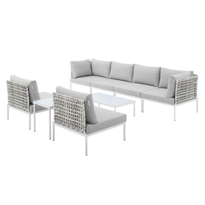 Harmony 8-Piece Sunbrella® Basket Weave Outdoor Patio Aluminum Sectional Sofa Set, Aluminum, Metal, Steel, Grey Gray, 20765