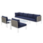 Harmony 8-Piece Sunbrella® Basket Weave Outdoor Patio Aluminum Sectional Sofa Set, Aluminum, Metal, Steel, Blue Navy, 20766