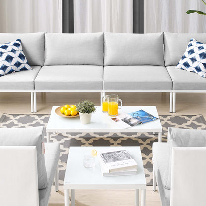 Harmony 8-Piece Sunbrella® Outdoor Patio Aluminum Sectional Sofa Set, Aluminum, Metal, Steel, White Grey Gray, 20767
