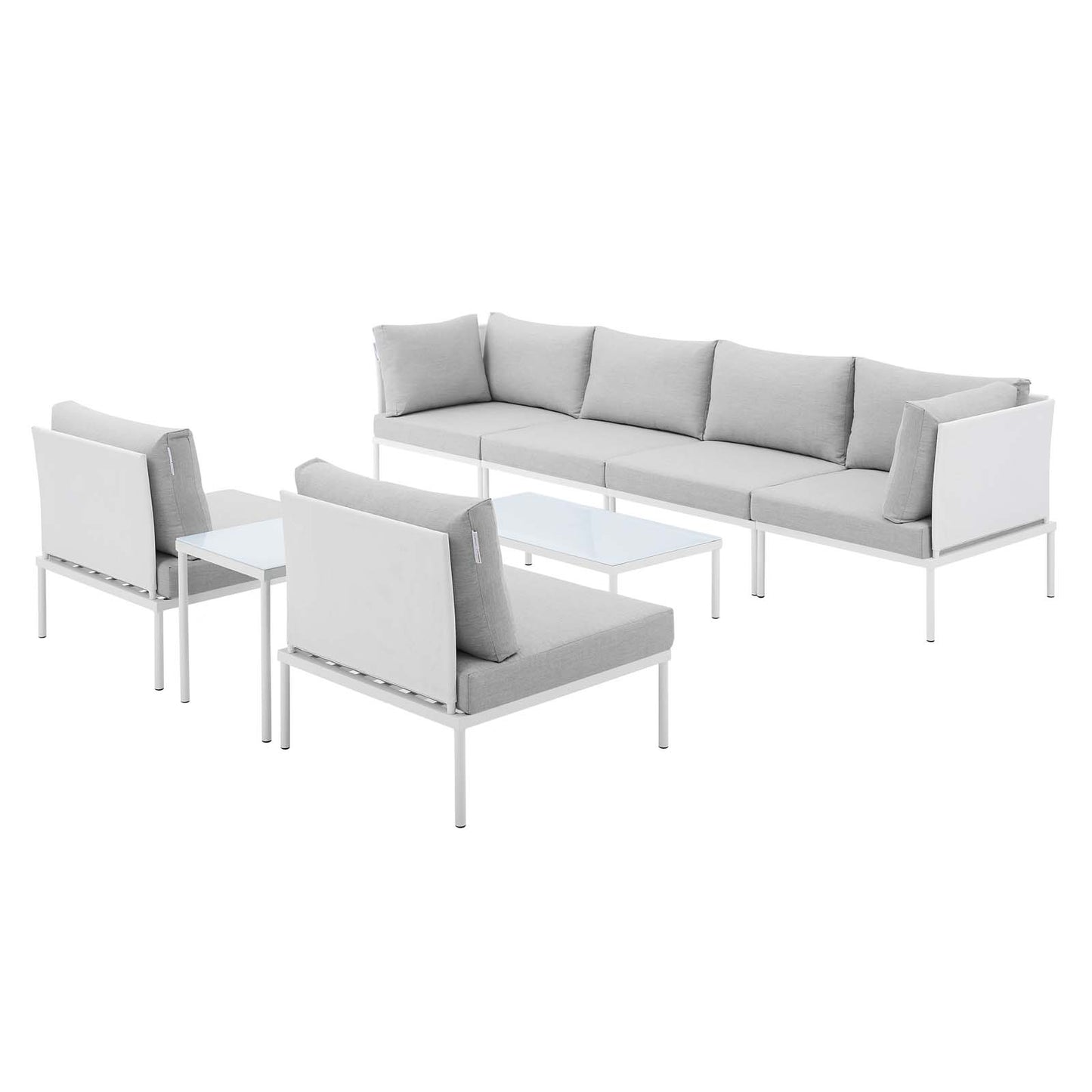 Harmony 8-Piece Sunbrella® Outdoor Patio Aluminum Sectional Sofa Set, Aluminum, Metal, Steel, White Grey Gray, 20767