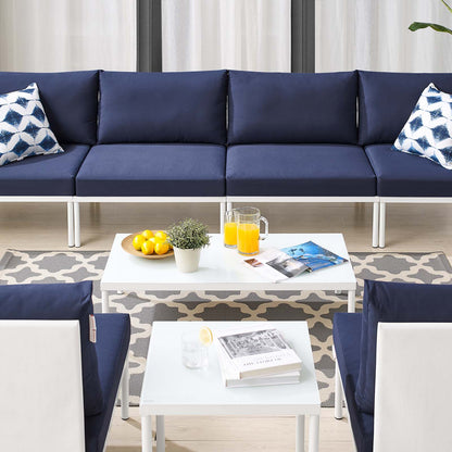 Harmony 8-Piece Sunbrella® Outdoor Patio Aluminum Sectional Sofa Set, Aluminum, Metal, Steel, White Blue Navy, 20768