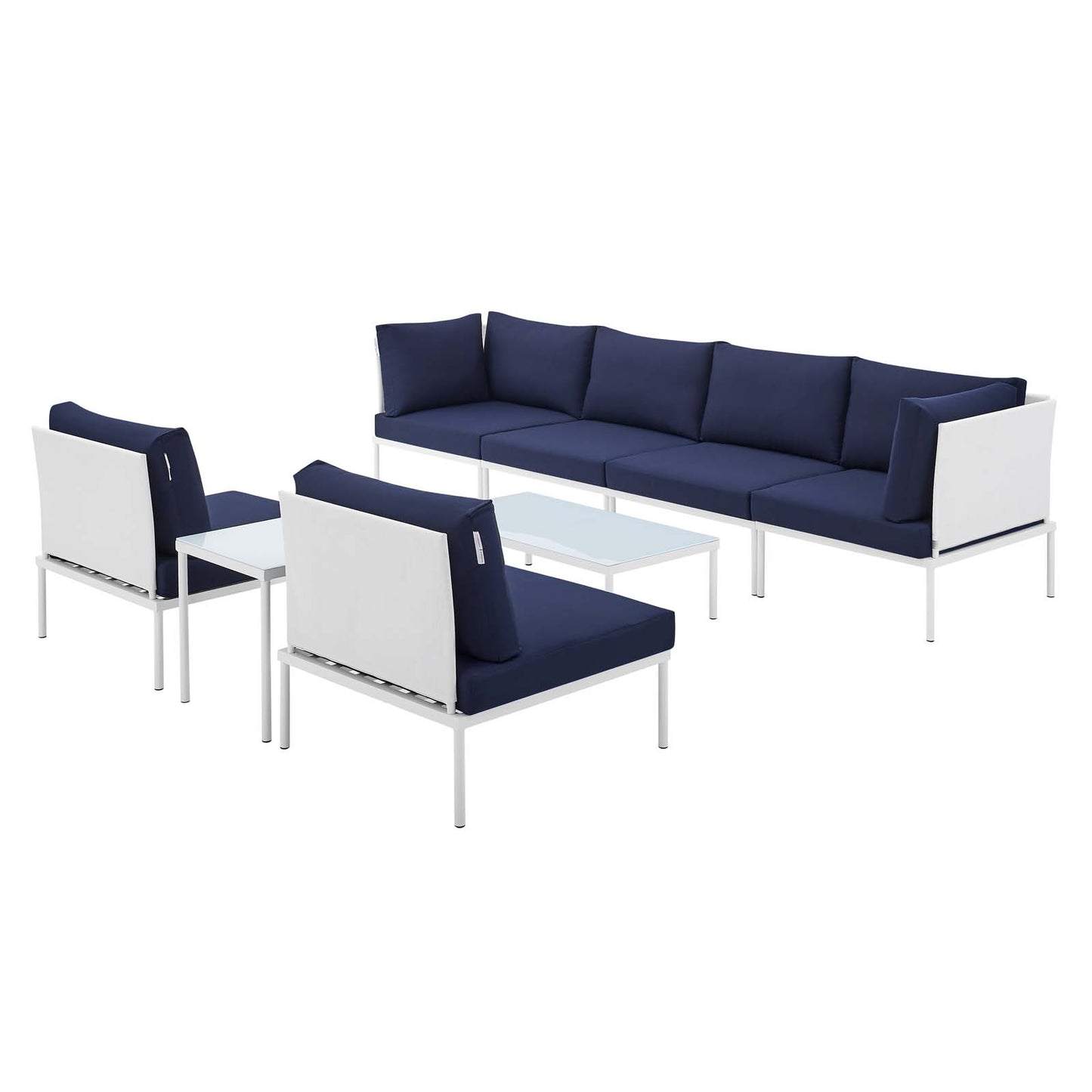 Harmony 8-Piece Sunbrella® Outdoor Patio Aluminum Sectional Sofa Set, Aluminum, Metal, Steel, White Blue Navy, 20768