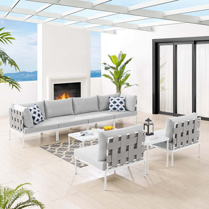 Harmony 8-Piece Sunbrella® Outdoor Patio Aluminum Sectional Sofa Set, Aluminum, Metal, Steel, Grey Gray, 20769