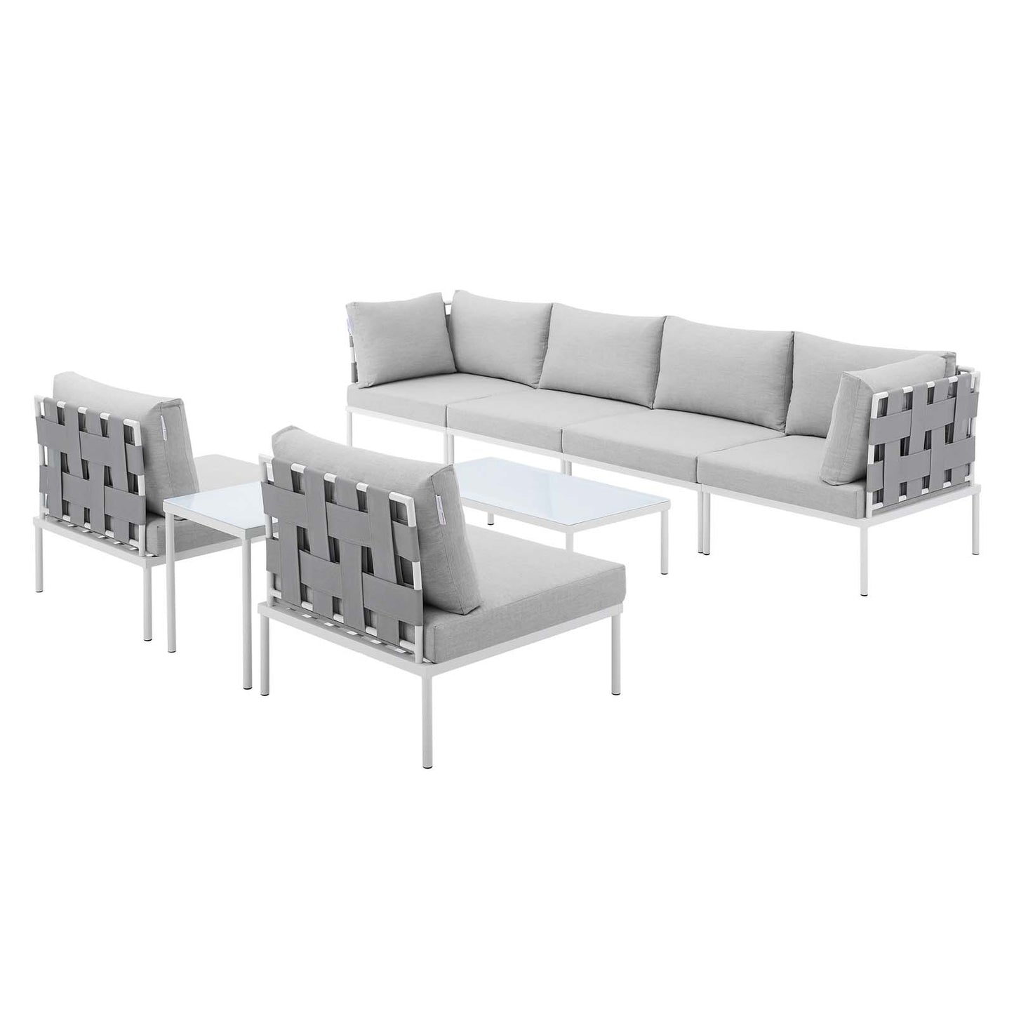 Harmony 8-Piece Sunbrella® Outdoor Patio Aluminum Sectional Sofa Set, Aluminum, Metal, Steel, Grey Gray, 20769