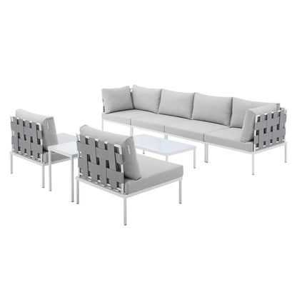 Harmony 8-Piece Sunbrella® Outdoor Patio Aluminum Sectional Sofa Set, Aluminum, Metal, Steel, Grey Gray, 20769