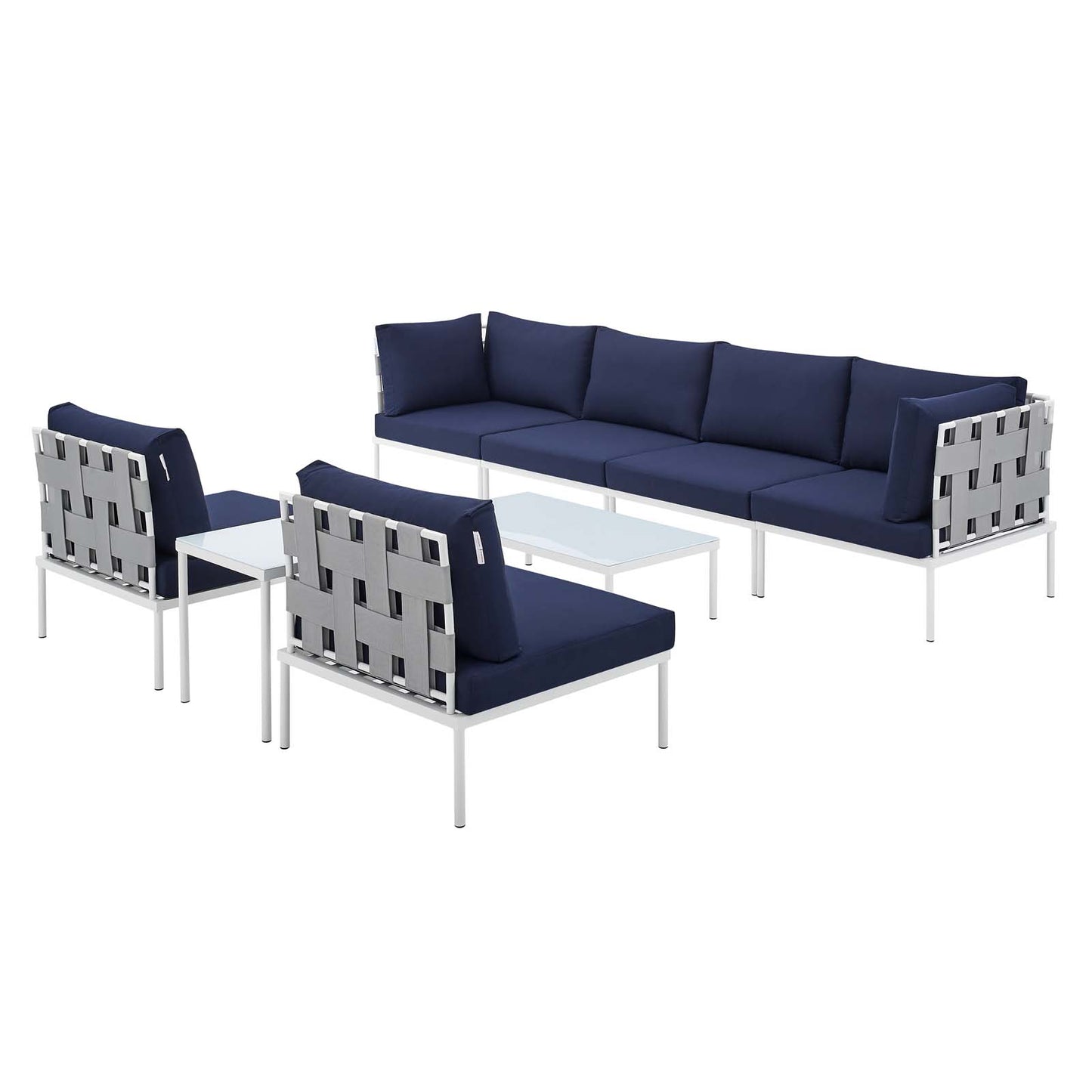 Harmony 8-Piece Sunbrella® Outdoor Patio Aluminum Sectional Sofa Set, Aluminum, Metal, Steel, Grey Gray Blue Navy, 20770