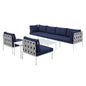 Harmony 8-Piece Sunbrella® Outdoor Patio Aluminum Sectional Sofa Set, Aluminum, Metal, Steel, Grey Gray Blue Navy, 20770