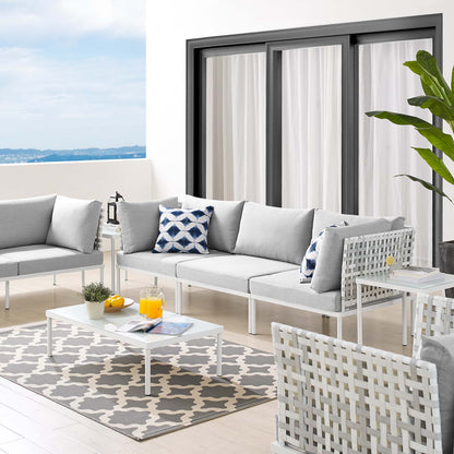 Harmony 8-Piece Sunbrella® Basket Weave Outdoor Patio Aluminum Seating Set, Aluminum, Metal, Steel, Grey Gray, 20771