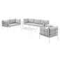 Harmony 8-Piece Sunbrella® Basket Weave Outdoor Patio Aluminum Seating Set, Aluminum, Metal, Steel, Grey Gray, 20771