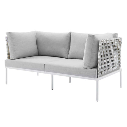 Harmony 8-Piece Sunbrella® Basket Weave Outdoor Patio Aluminum Seating Set, Aluminum, Metal, Steel, Grey Gray, 20771