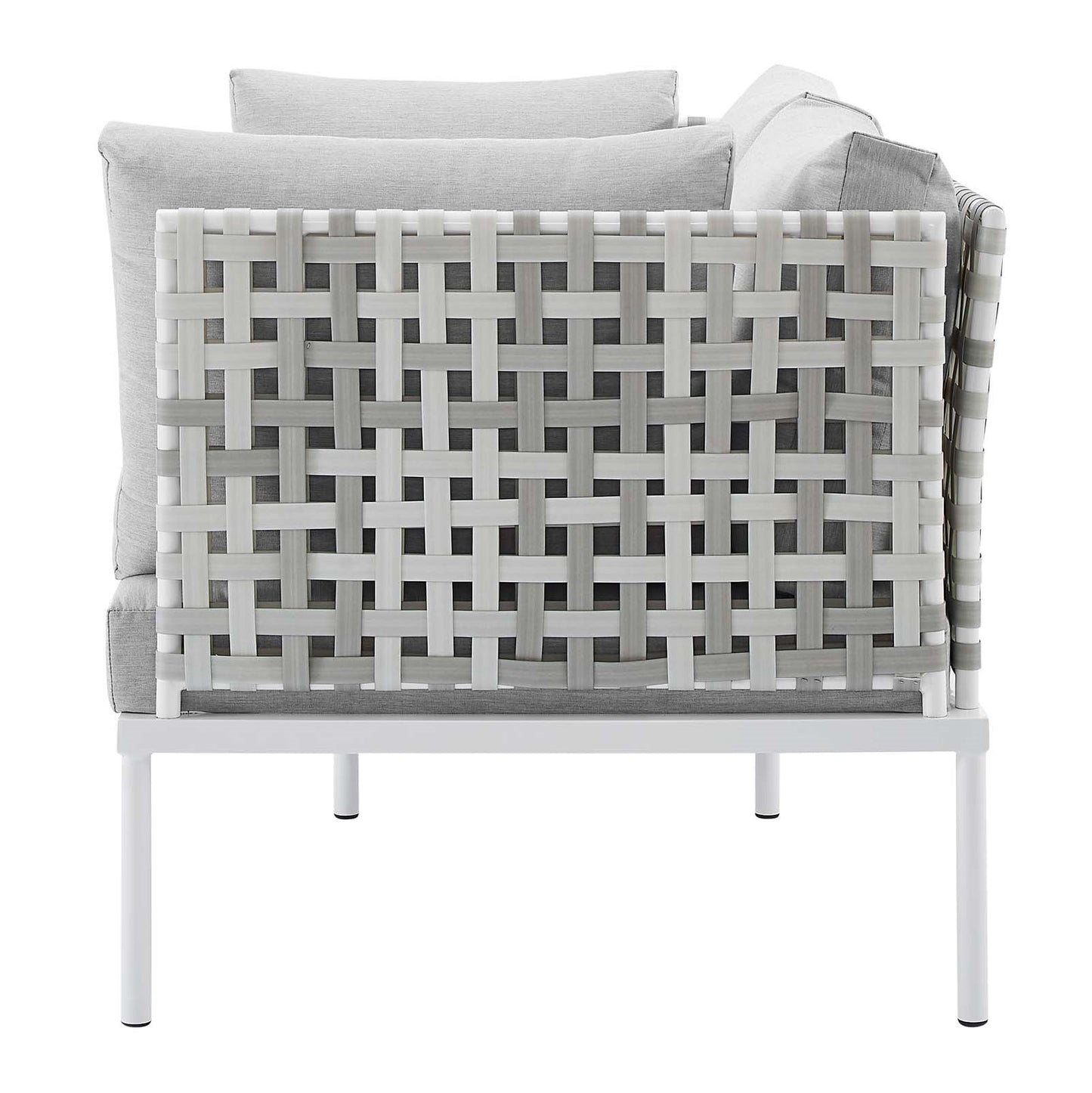 Harmony 8-Piece Sunbrella® Basket Weave Outdoor Patio Aluminum Seating Set, Aluminum, Metal, Steel, Grey Gray, 20771
