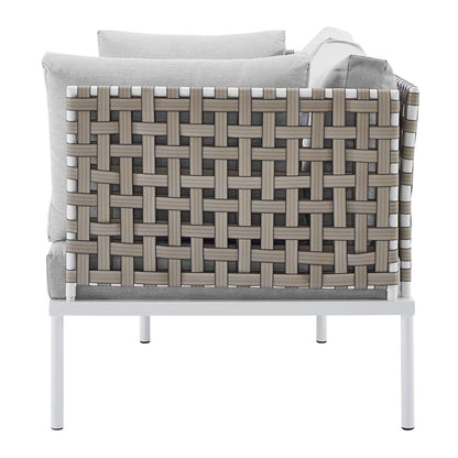 Harmony 8-Piece Sunbrella® Basket Weave Outdoor Patio Aluminum Seating Set, Aluminum, Metal, Steel, Grey Gray, 20773