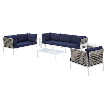 Harmony 8-Piece Sunbrella® Basket Weave Outdoor Patio Aluminum Seating Set, Aluminum, Metal, Steel, Blue Navy, 20774