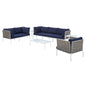 Harmony 8-Piece Sunbrella® Basket Weave Outdoor Patio Aluminum Seating Set, Aluminum, Metal, Steel, Blue Navy, 20774