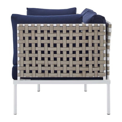 Harmony 8-Piece Sunbrella® Basket Weave Outdoor Patio Aluminum Seating Set, Aluminum, Metal, Steel, Blue Navy, 20774