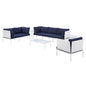 Harmony 8-Piece Sunbrella® Outdoor Patio Aluminum Seating Set, Aluminum, Metal, Steel, White Blue Navy, 20776