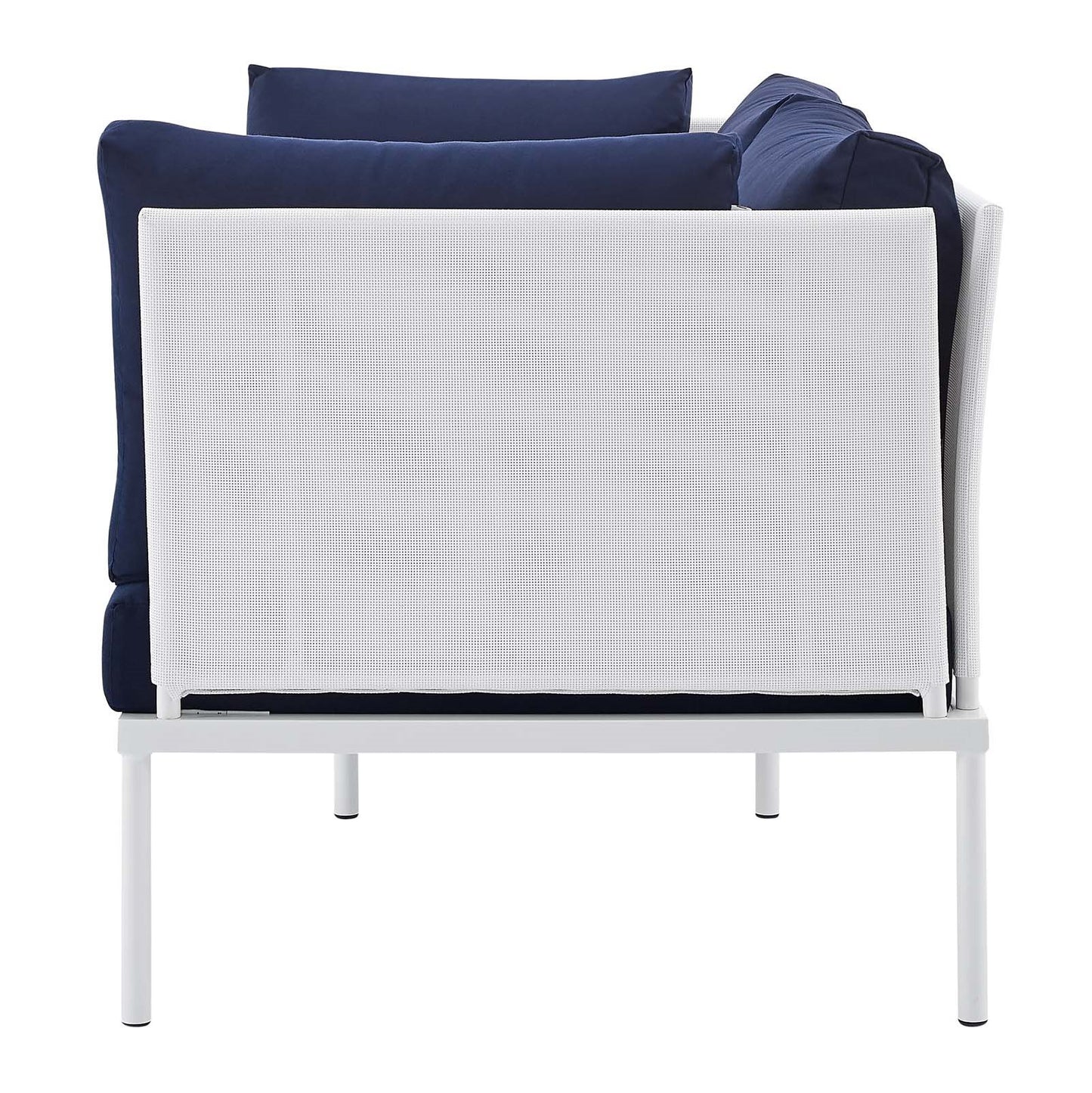Harmony 8-Piece Sunbrella® Outdoor Patio Aluminum Seating Set, Aluminum, Metal, Steel, White Blue Navy, 20776
