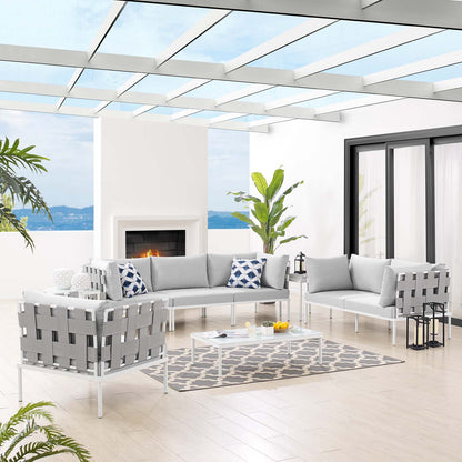 Harmony 8-Piece Sunbrella® Outdoor Patio Aluminum Seating Set, Aluminum, Metal, Steel, Grey Gray, 20777