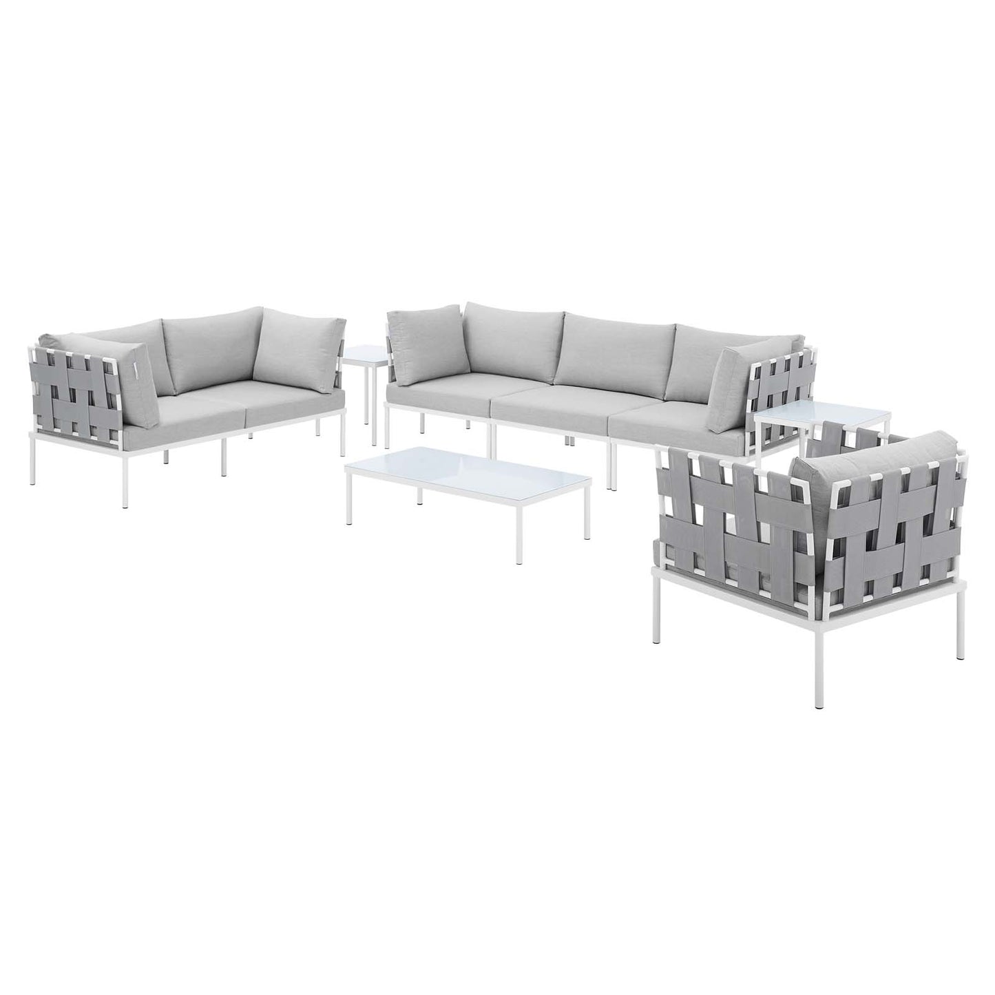 Harmony 8-Piece Sunbrella® Outdoor Patio Aluminum Seating Set, Aluminum, Metal, Steel, Grey Gray, 20777