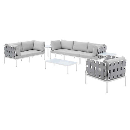 Harmony 8-Piece Sunbrella® Outdoor Patio Aluminum Seating Set, Aluminum, Metal, Steel, Grey Gray, 20777