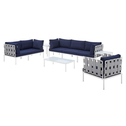 Harmony 8-Piece Sunbrella® Outdoor Patio Aluminum Seating Set, Aluminum, Metal, Steel, Grey Gray Blue Navy, 20778