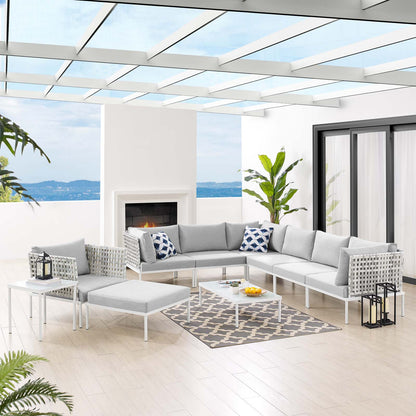 Harmony 10-Piece Sunbrella® Basket Weave Outdoor Patio Aluminum Sectional Sofa Set, Aluminum, Metal, Steel, Grey Gray, 20779