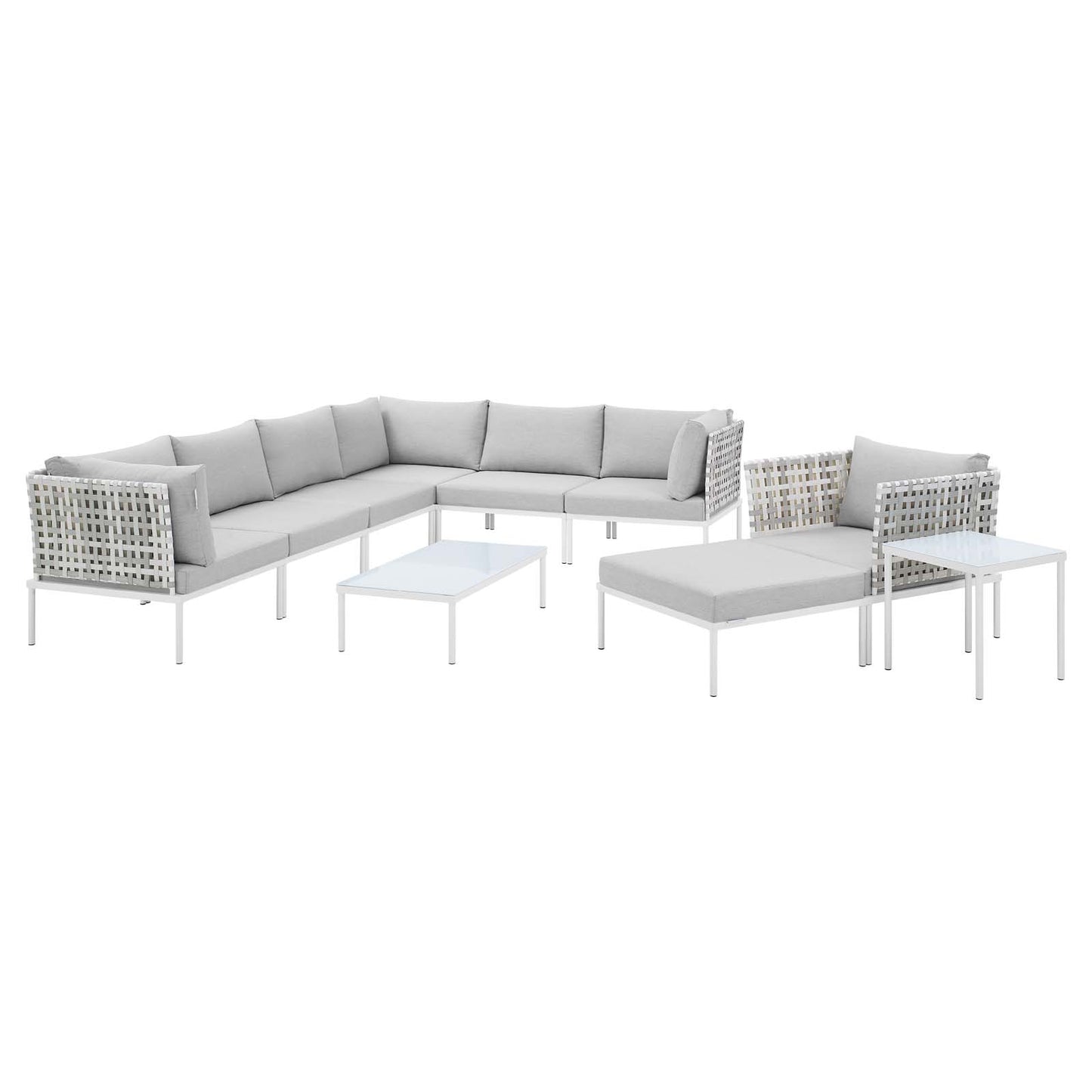 Harmony 10-Piece Sunbrella® Basket Weave Outdoor Patio Aluminum Sectional Sofa Set, Aluminum, Metal, Steel, Grey Gray, 20779